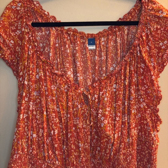 Old Navy Women’s Orange Floral-Print Smocked Peplum Blouse Size 3X - Picture 3 of 9